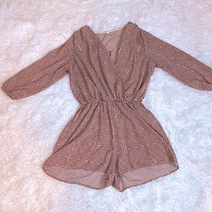 Sage Burgundy and Cream Long Sleeve Romper M